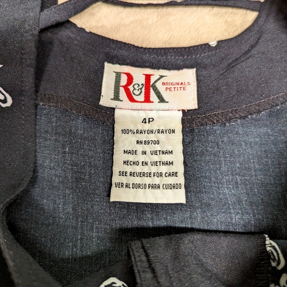 R&K summer dress sleeveless V neck black & white front button up ancient designs - Picture 3 of 9